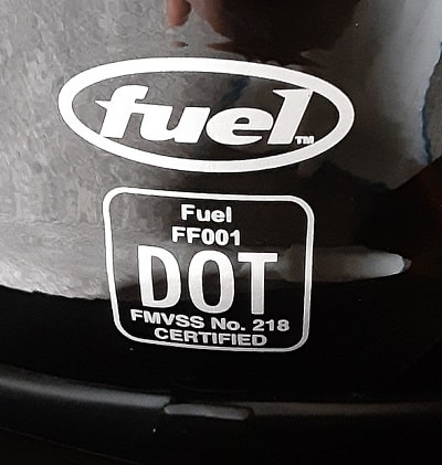 DOT certified helmet with DOT sticker.