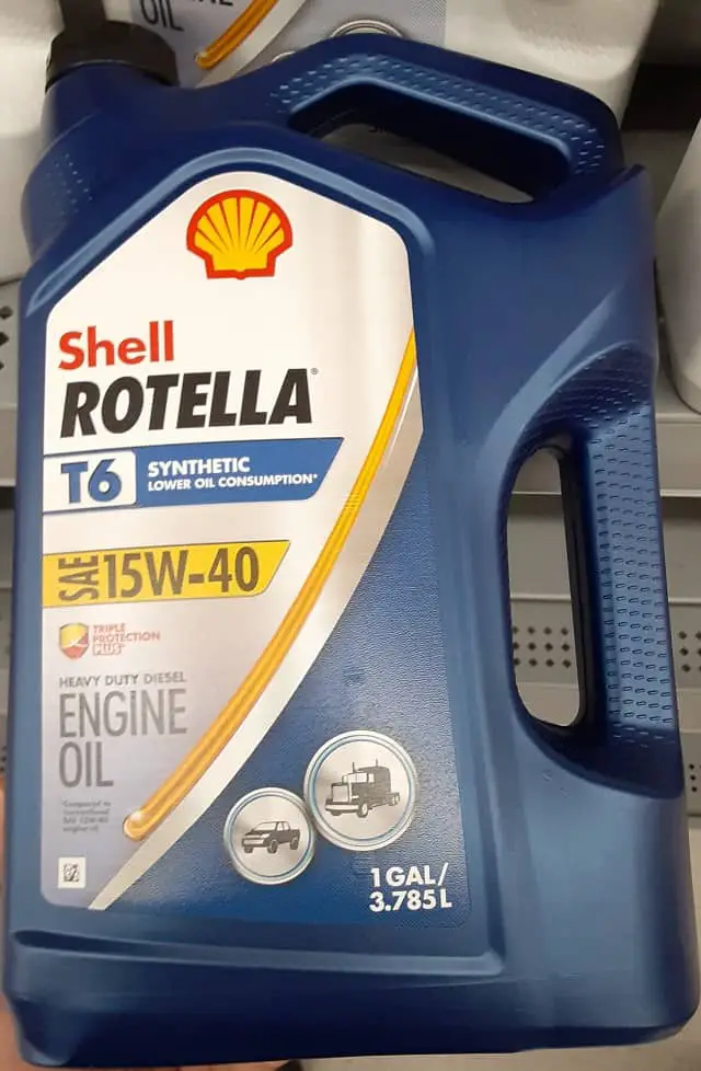 Shell Rotella T6, my regular TBR7 synthetic motorcycle oil.