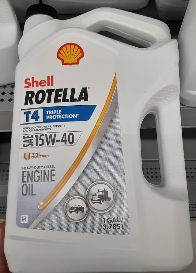Motorcycle Motor oil, Shell Rotella T4 gallon jug.