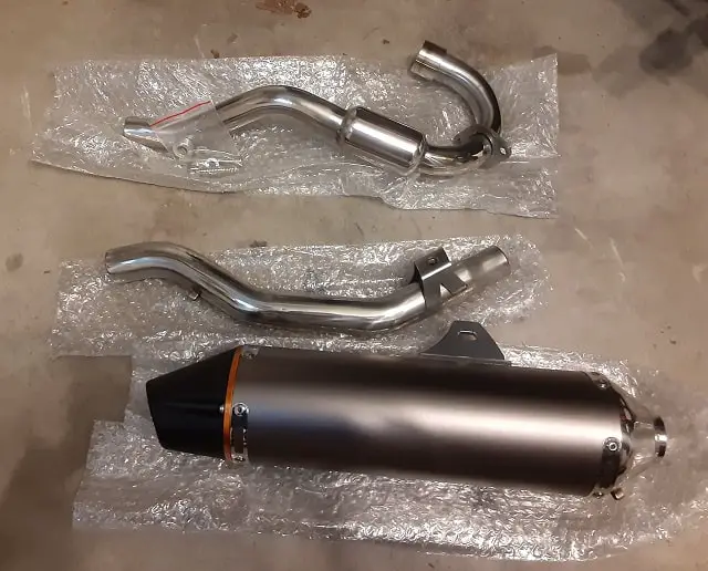 New TaoTao TBR7 Exhaust Upgrade Parts laid out.