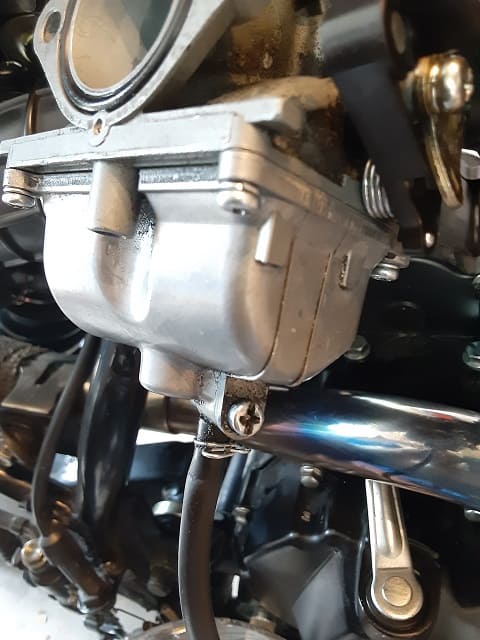 Carburetor drain screw closeup.