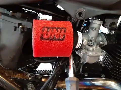 New Uni motorcycle foam air filter pod installed on the TBR7.