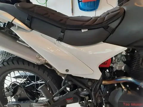 TaoTao TBR7 right side motorcycle panel installed.  Partially hiding Uni filter.
