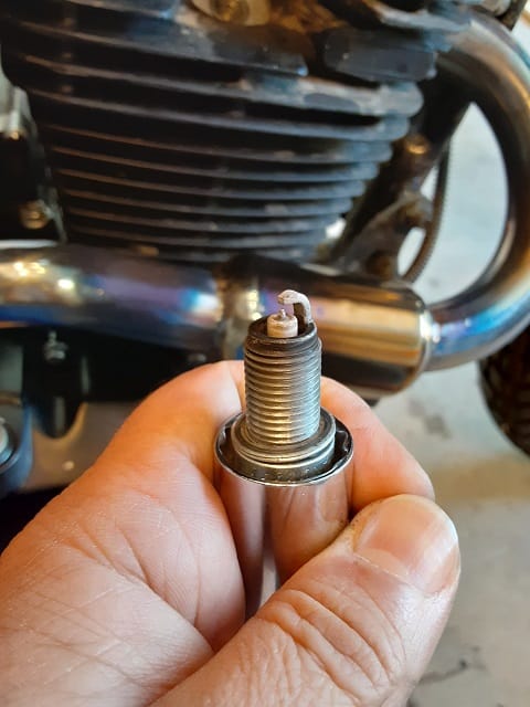 Motorcycle Spark Plug removed with spark plug socket.  