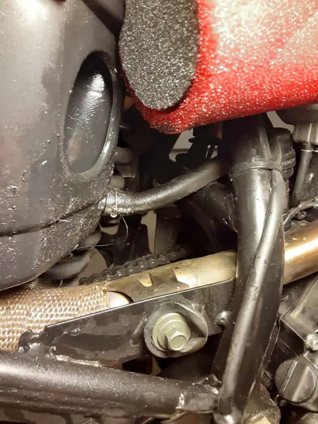 Spray from oil in airbox.  My motorcycle is getting messy.