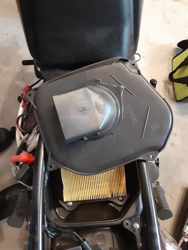 TBR7 Motorcycle Air Filter Box Lid removed.