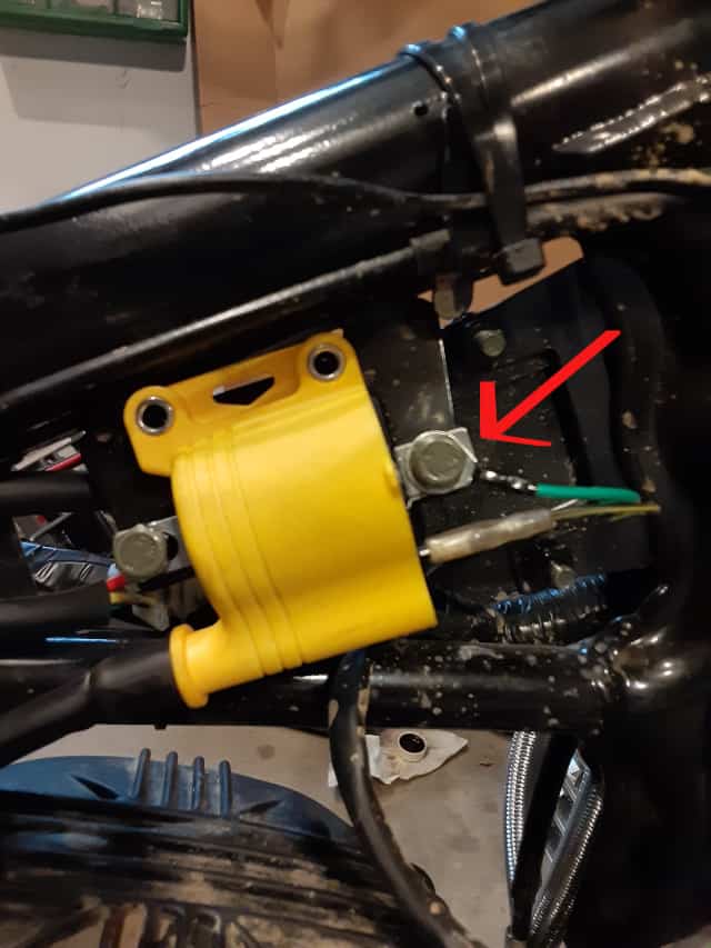Nibbi ignition coil mounted to TBR7 frame.