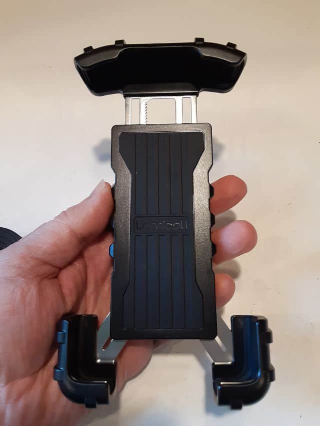My Boom Vader Motorcycle handlebar cellphone holder.
