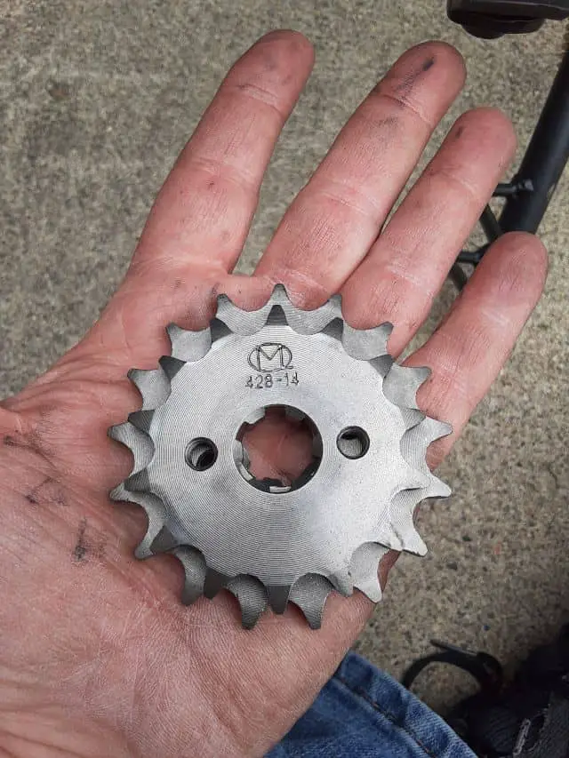 Stock on top of larger upgrade front sprocket.