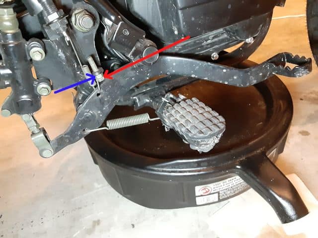 TBR7 motorcycle rear brake adjustment bolt with lock nut.