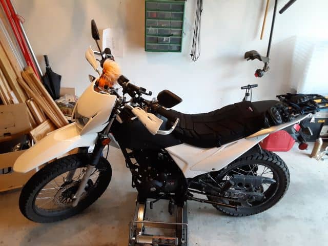 My TaoTao TBR7 Dual-sport motorcycle on my lift jack.