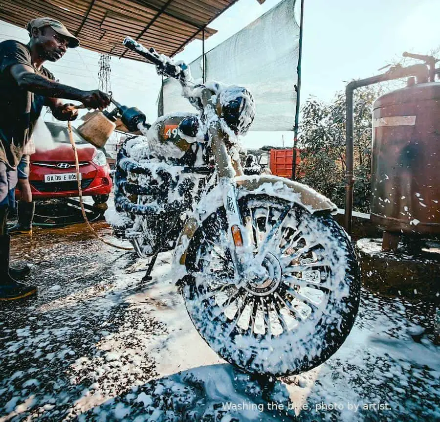 Washing your motorcycle.