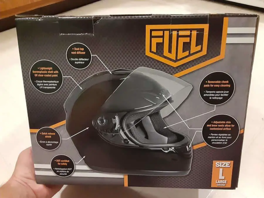 Feature rich helmet box for Fuel Full-face motorcycle helmet.