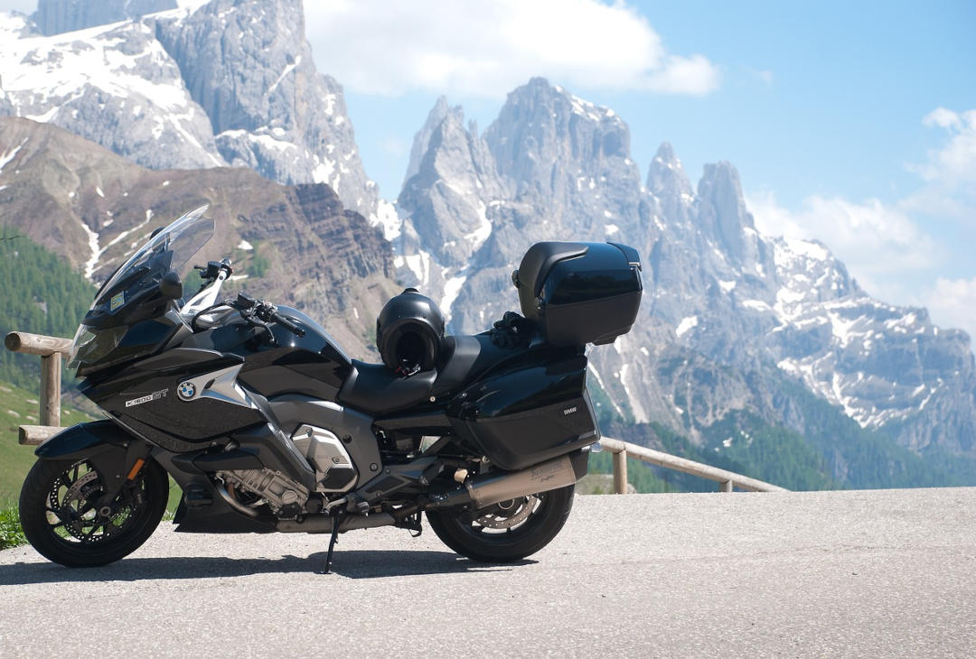 Sport Touring Motorcycle Mountain Background.